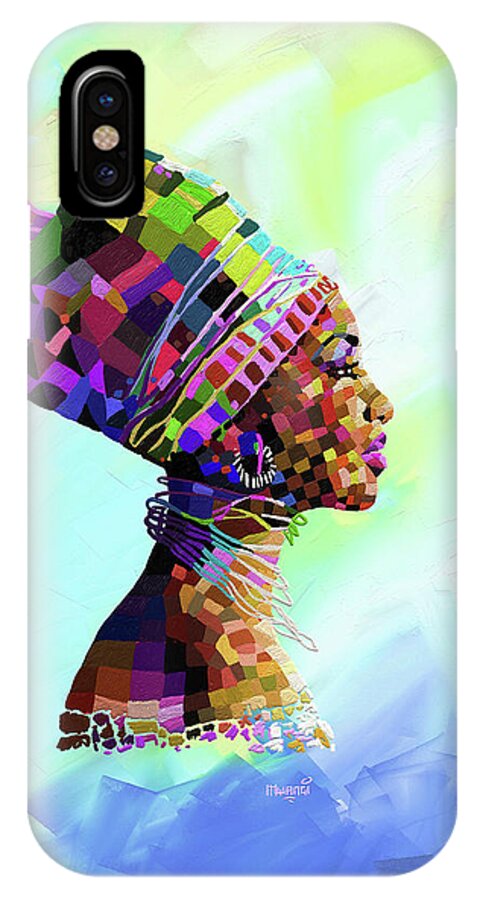 Female iPhone X Case featuring the painting Queen Nefertiti by Anthony Mwangi