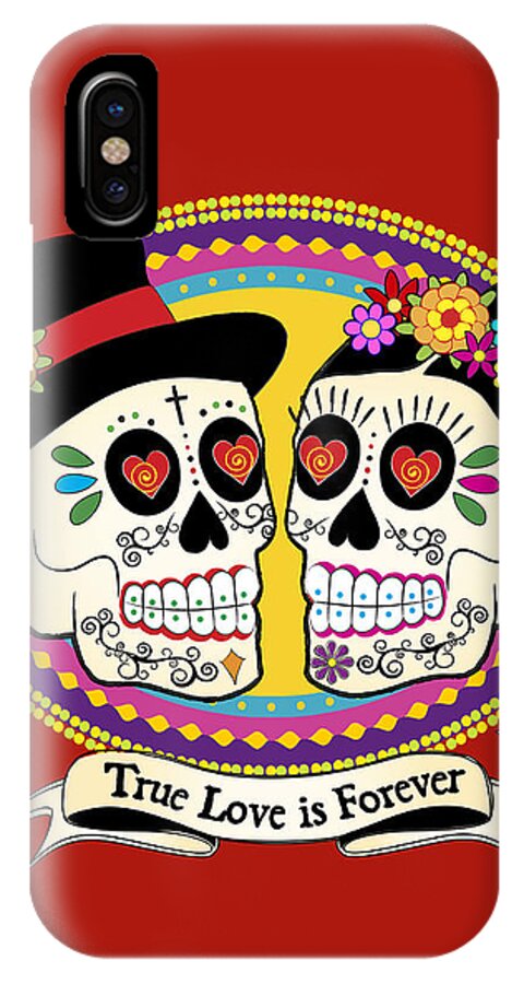 Sugar Skull Wedding iPhone X Case featuring the digital art Los Novios Sugar Skulls by Tammy Wetzel
