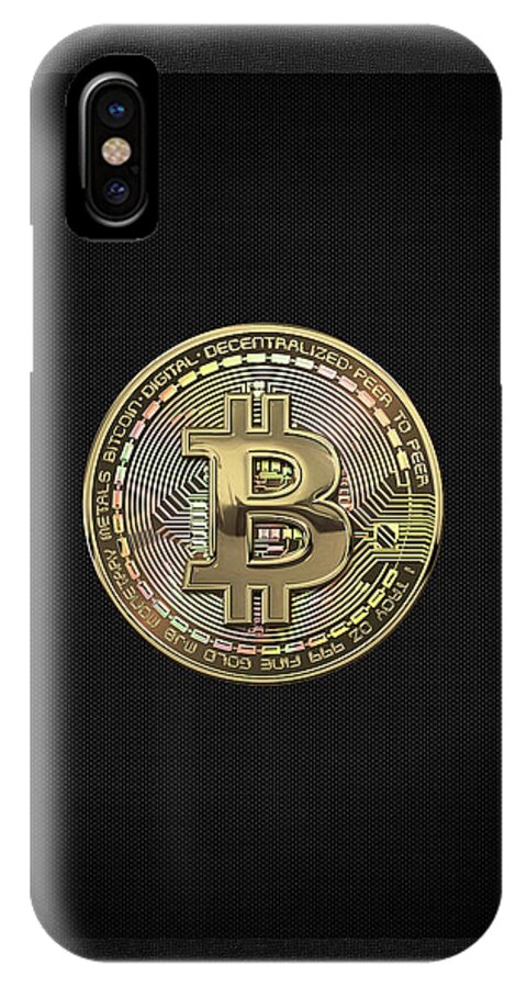 'money’ Collection By Serge Averbukh iPhone X Case featuring the photograph Gold Bitcoin Effigy over Black Canvas #2 by Serge Averbukh
