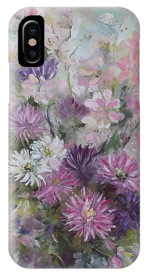 Asters iPhone X Case featuring the painting Asters and Stocks by Ryn Shell