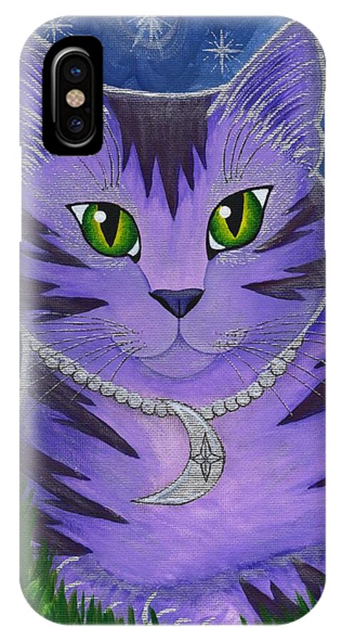 Astra iPhone X Case featuring the painting Astra Celestial Moon Cat by Carrie Hawks