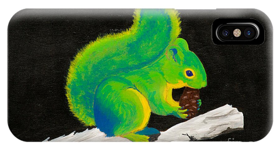 Squirrel iPhone X Case featuring the painting Atomic Squirrel by Stefanie Forck