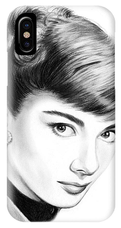 Screen Actress iPhone X Case featuring the drawing Audrey Hepburn by Greg Joens