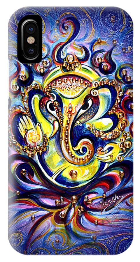 Ganesha iPhone X Case featuring the painting Aum Ganesha - Bliss by Harsh Malik