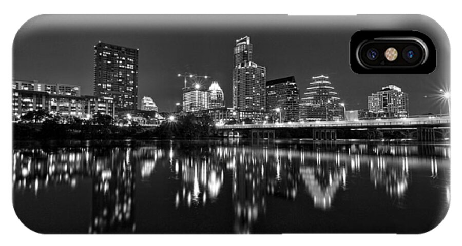 Austin iPhone X Case featuring the photograph Austin Skyline At Night Black and White by Todd Aaron