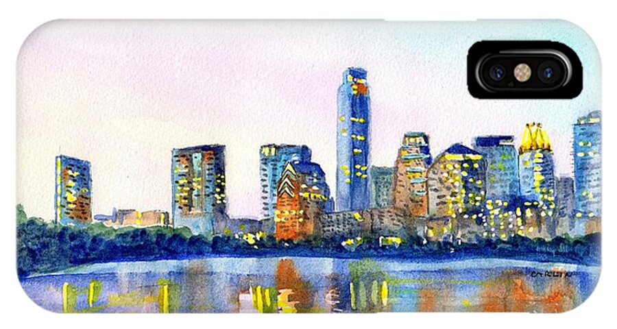 Austin iPhone X Case featuring the painting Austin Texas Skyline by Carlin Blahnik CarlinArtWatercolor