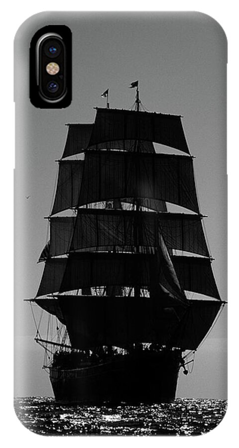 Black And White iPhone X Case featuring the photograph Back lit Tall Ship by David Shuler