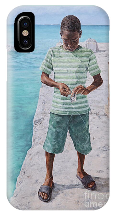 Roshanne iPhone X Case featuring the painting Baiting Up by Roshanne Minnis-Eyma