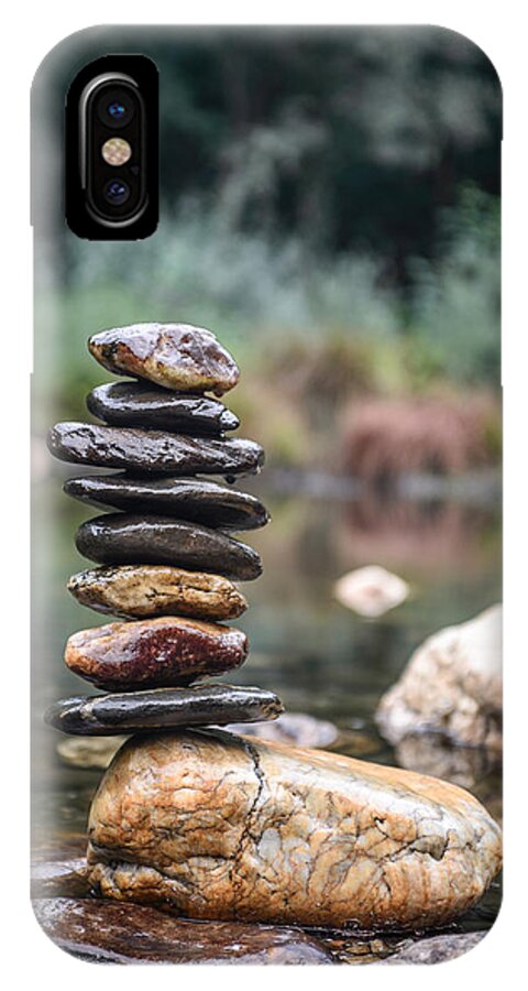Zen Stones iPhone X Case featuring the photograph Balancing Zen Stones In Countryside River I by Marco Oliveira