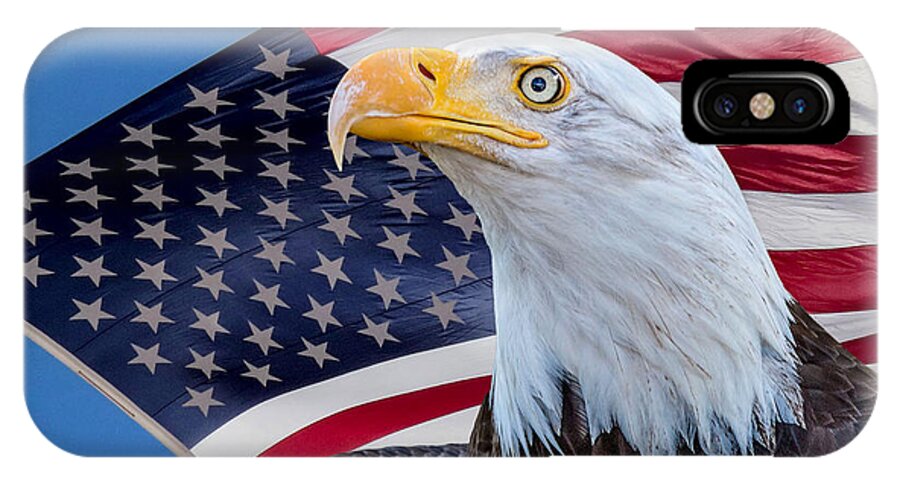 America iPhone X Case featuring the photograph Bald Eagle and American Flag by Dawn Key