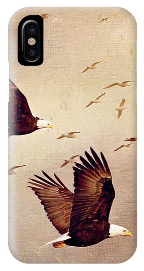 Bald Eagles iPhone X Case featuring the photograph Bald Eagles and Seagulls by Peggy Collins