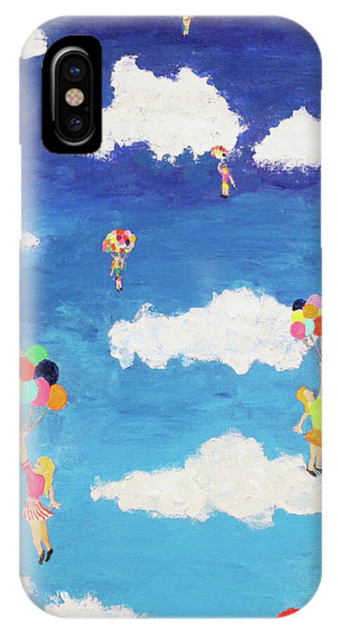 Surrealism iPhone X Case featuring the painting Balloon Girls by Thomas Blood