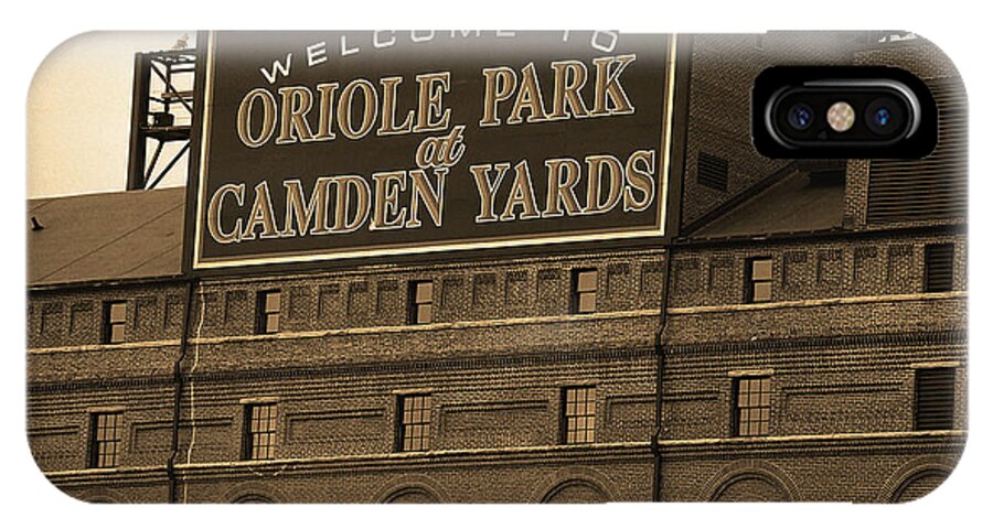 America iPhone X Case featuring the photograph Baltimore Orioles Park at Camden Yards Sepia by Frank Romeo
