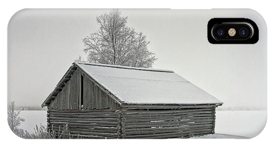 Copy Space iPhone X Case featuring the photograph Barn And Birch On The Snowy Fields by Jukka Heinovirta