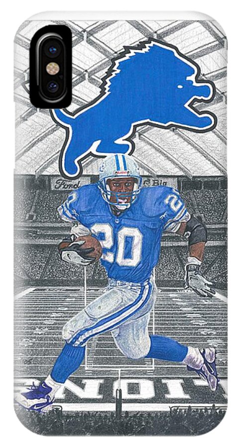 Detroit Lions iPhone X Case featuring the drawing Barry Sanders by Chris Brown