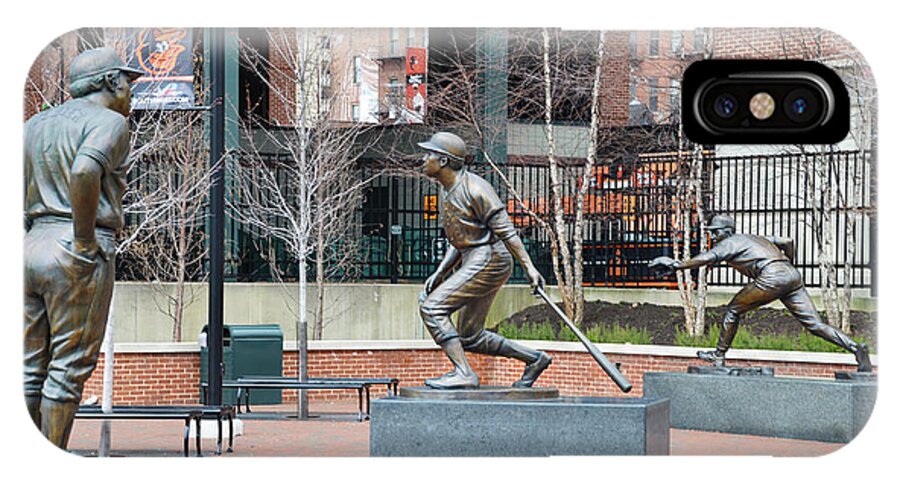 Slugger iPhone X Case featuring the photograph Baseball Statues at Camden Yards - Baltimore Maryland by Bill Cannon