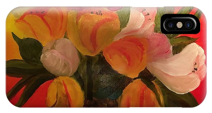 Basket iPhone X Case featuring the painting Basket of Tulips by David Bartsch