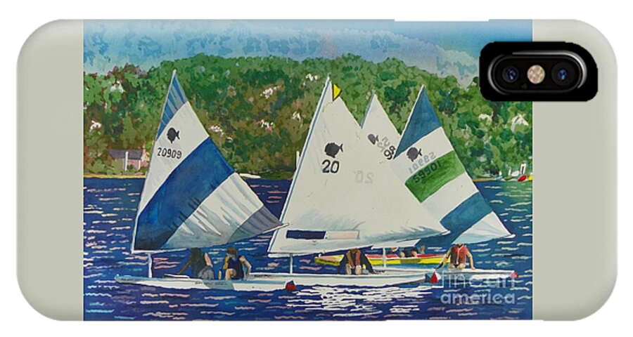 Bass Lake iPhone X Case featuring the painting Bass Lake Races by LeAnne Sowa