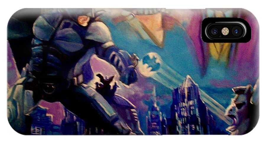 Batman iPhone X Case featuring the painting Batman by Paul Weerasekera