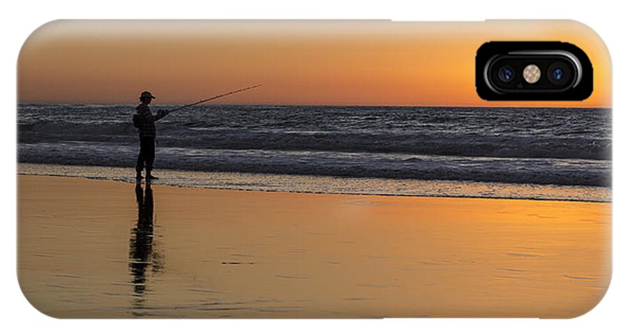 Outdoor iPhone X Case featuring the photograph Beach Fishing at Sunset by Ed Clark