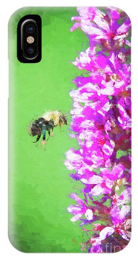 Green iPhone X Case featuring the digital art Bee Kissing a Flower by Ed Taylor