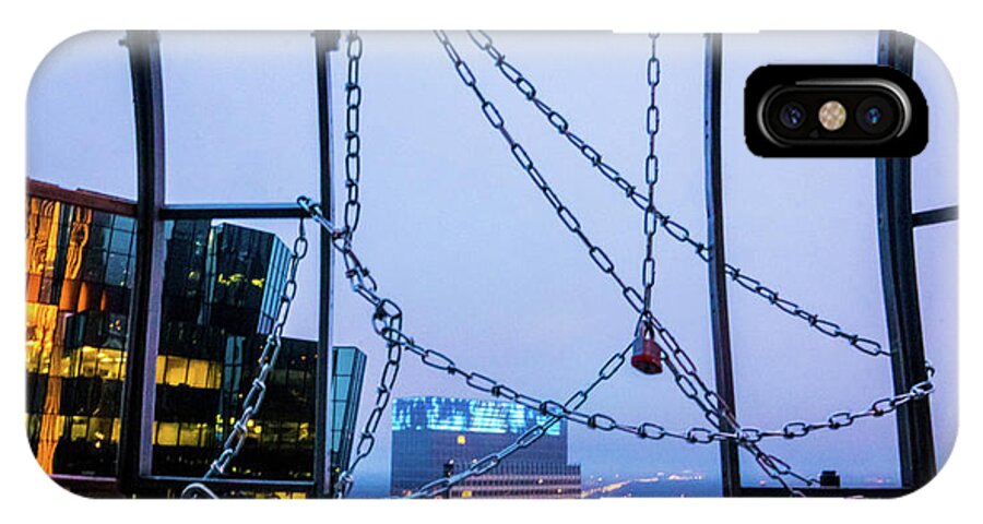 Tinas Captured Moments iPhone X Case featuring the photograph City Behind The Chains by Tina Hailey