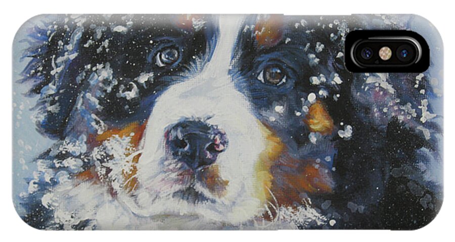 Bernese Mountain Dog iPhone X Case featuring the painting Bernese Mountain Dog Puppy by Lee Ann Shepard