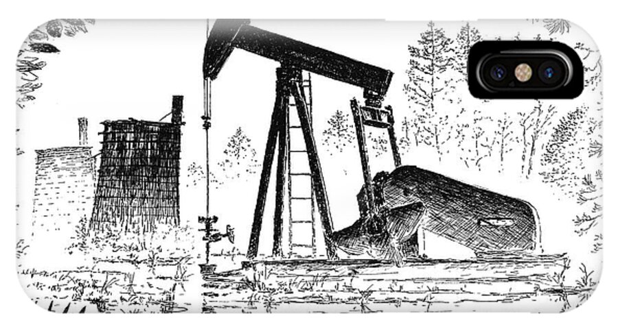 Big Thicket iPhone X Case featuring the drawing Big Thicket Oilfield by Randy Welborn