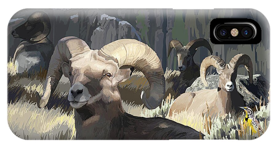 Animals iPhone X Case featuring the digital art Bighorn Boys by Pam Little
