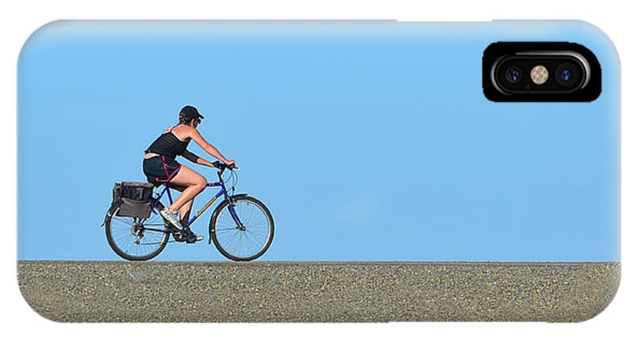 Bike iPhone X Case featuring the photograph Bike Rider on Levee by Josephine Buschman
