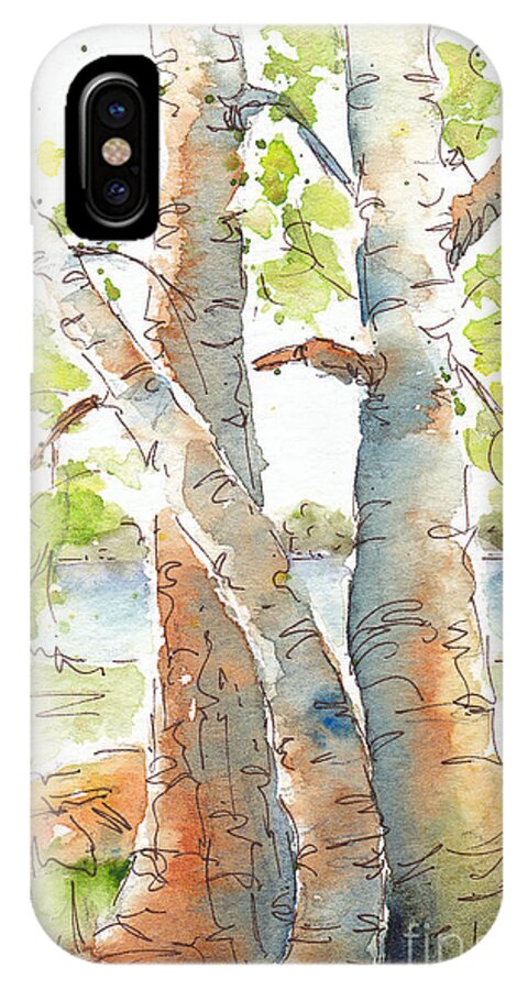 Impressionism iPhone X Case featuring the painting Birch Buddies by Pat Katz