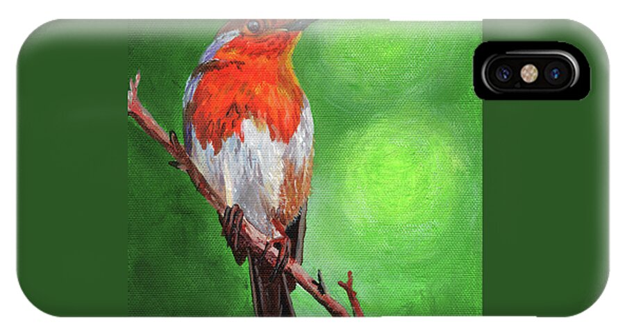 Timithy iPhone X Case featuring the painting Bird on a branch by Timithy L Gordon