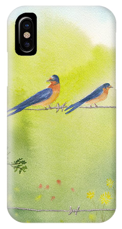 Barn Swallows iPhone X Case featuring the painting Birds on a Wire Barn Swallows by Conni Schaftenaar