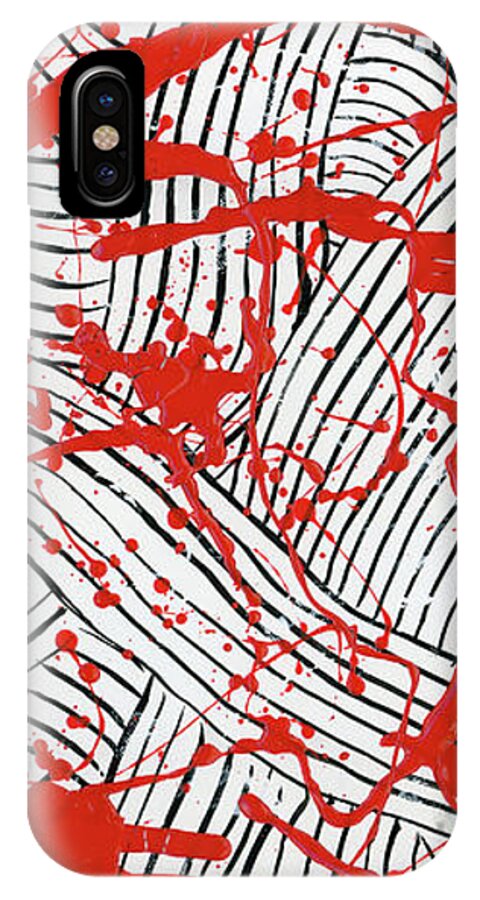 Black And White iPhone X Case featuring the painting Black and White and Red All Over 1 by Diane Thornton