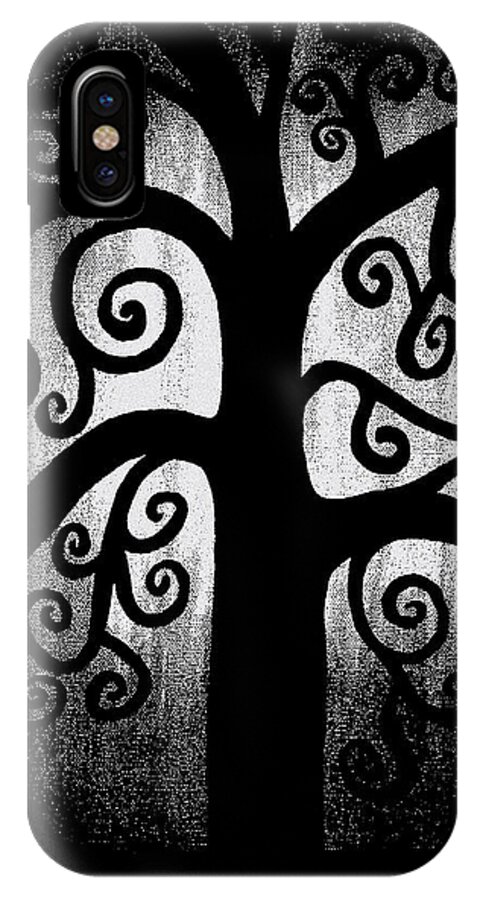 Black And White iPhone X Case featuring the painting Black and White Tree by Angelina Tamez