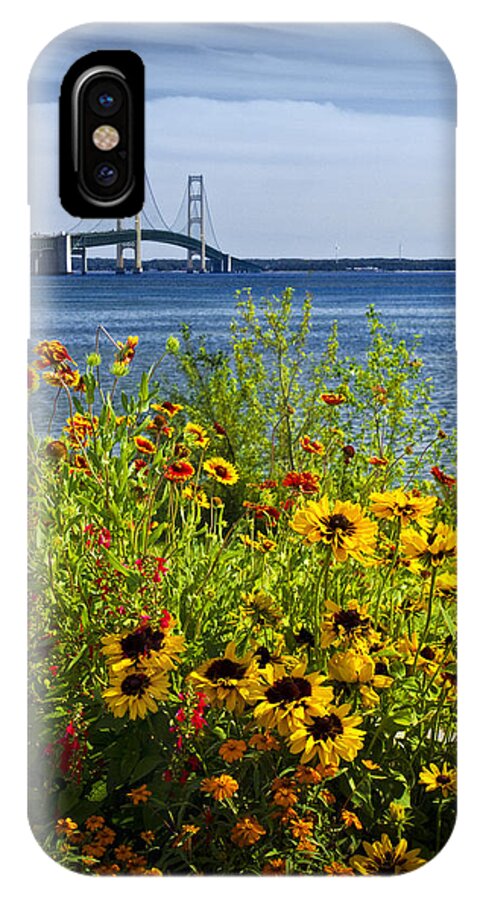 Michigan iPhone X Case featuring the photograph Blooming Flowers by the Bridge at the Straits of Mackinac by Randall Nyhof