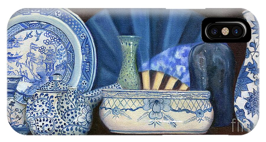 Still Life iPhone X Case featuring the painting Blue and White Porcelain Ware by Marlene Book