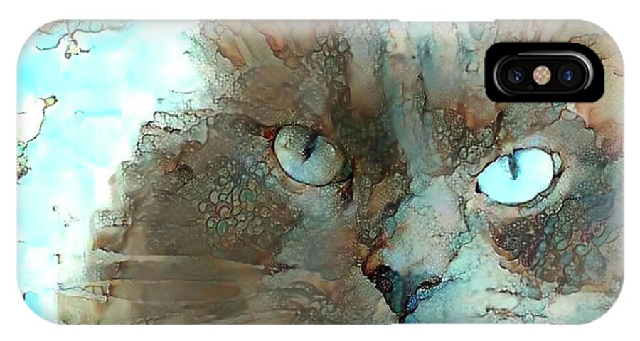 Cat iPhone X Case featuring the digital art Blue Eyed Persian Cat Watercolor by Peggy Collins