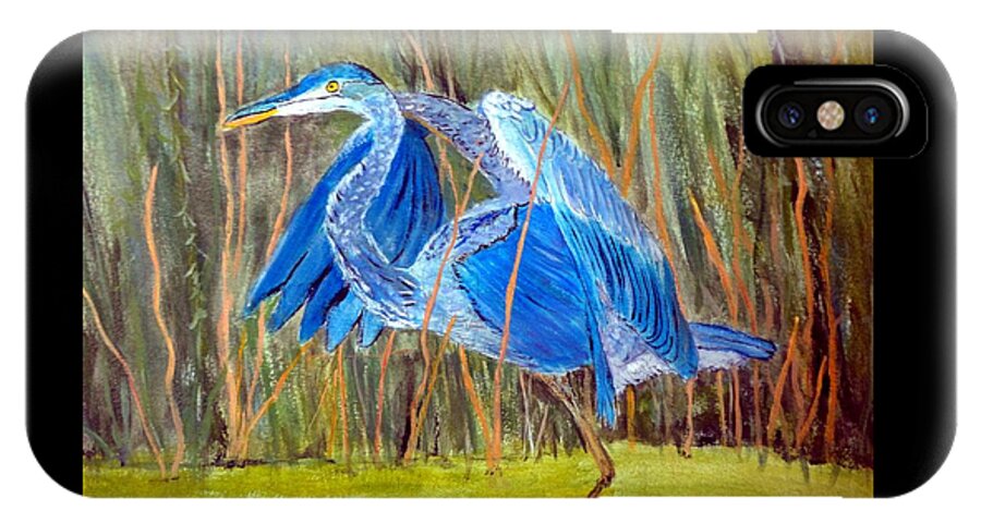 Blue Heron iPhone X Case featuring the painting Blue Heron in Viera Florida by Anne Sands
