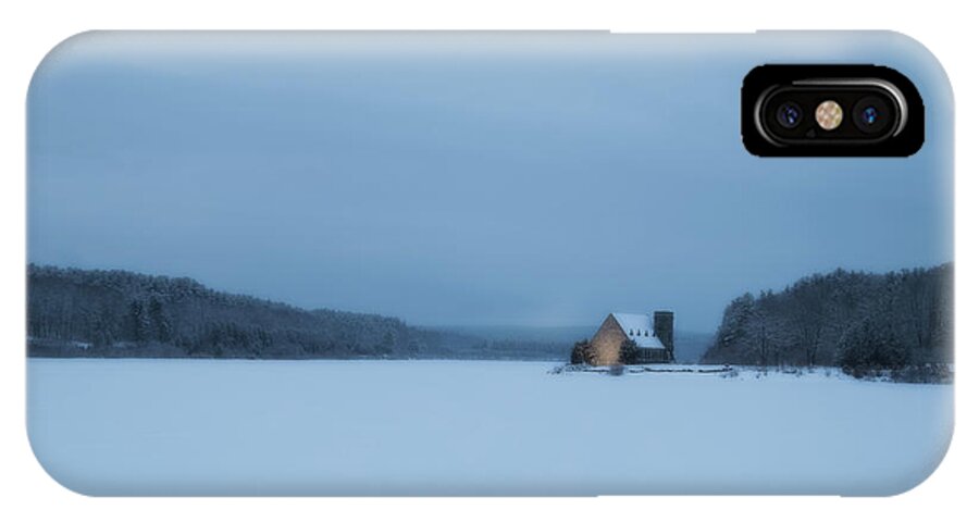 Wachusett Reservoir West Boylston W Ma Mass Massachusetts New England Photographer Thin Ice Outside Outdoors Nature Natural Snow Snowy Winter Blue Hour Old Stone Church Architecture Trees Landscape Brian Hale Brianhalephoto Sunset Soft Dreamy Dream iPhone X Case featuring the photograph Blue Hour at The Old Stone Church by Brian Hale