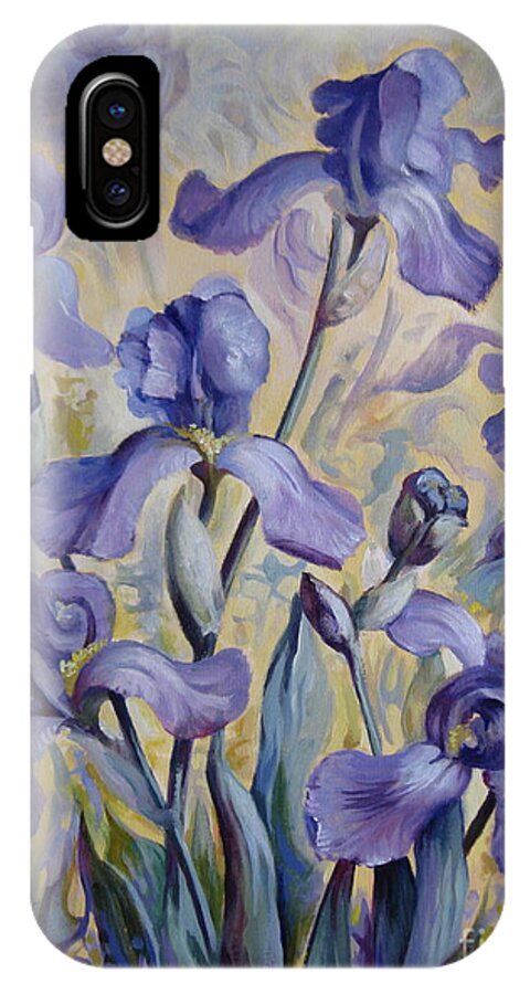 Iris iPhone X Case featuring the painting Blue irises by Elena Oleniuc