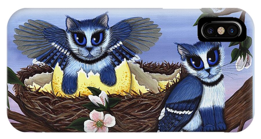 Blue Jays iPhone X Case featuring the painting Blue Jay Kittens by Carrie Hawks