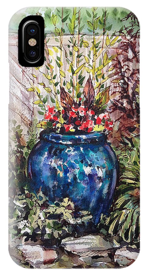 Landscape iPhone X Case featuring the painting Blue Planter by Lynne Haines