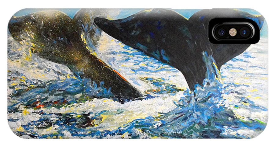 Whale iPhone X Case featuring the painting Blue Whales by Koro Arandia