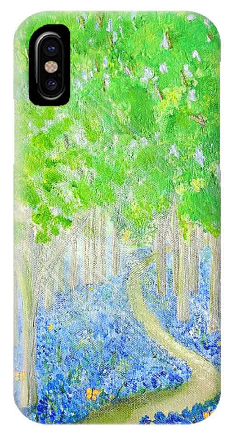 Bluebell iPhone X Case featuring the painting Bluebell Wood with Butterflies by Karen Jane Jones