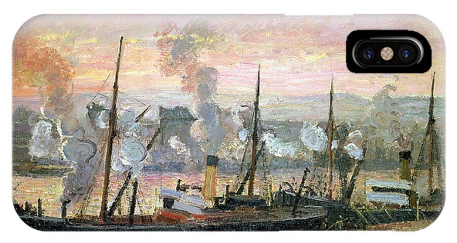 Sunset At Rouen iPhone X Case featuring the painting Boats Unloading Wood by Camille Pissarro