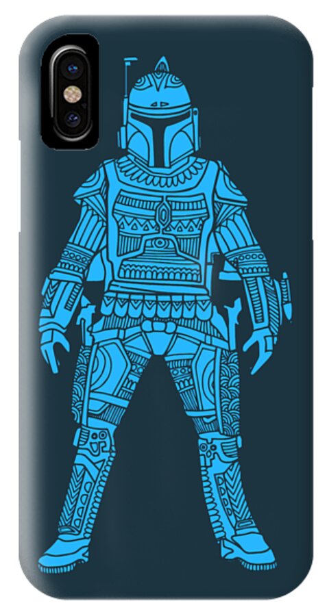 Boba iPhone X Case featuring the mixed media Boba Fett - Star Wars Art, Blue by Studio Grafiikka