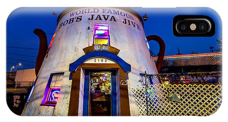 Bob iPhone X Case featuring the photograph Bob's Java Jive - Historic Landmark During Blue Hour by Rob Green