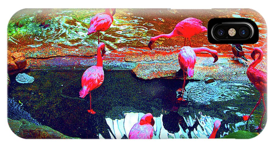 Psychedelic iPhone X Case featuring the photograph Bold modified Flamingoes by Alice Markham