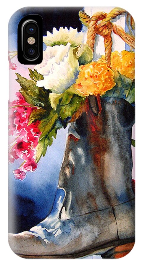 Cowboy iPhone X Case featuring the painting Boot Bouquet by Karen Stark